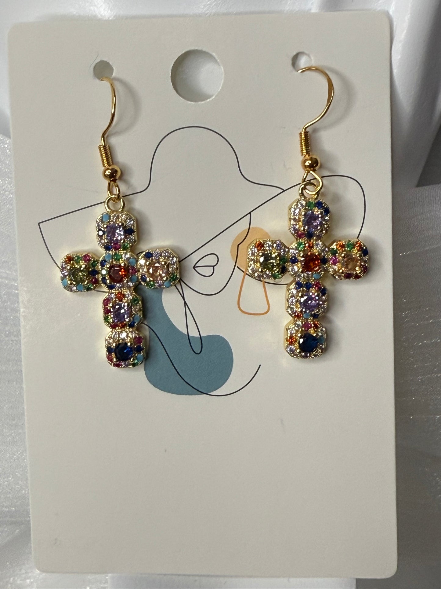 Gemstone Cross Earrings