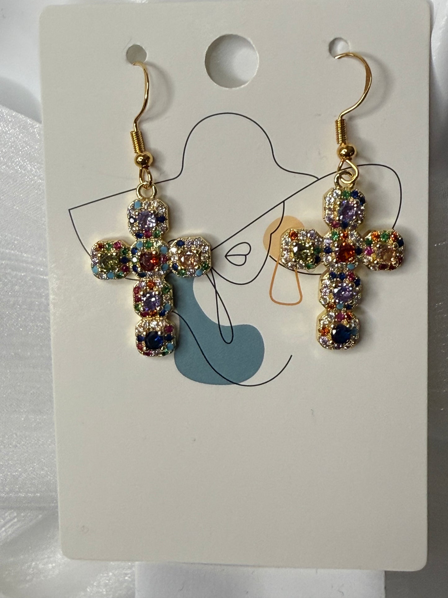Gemstone Cross Earrings