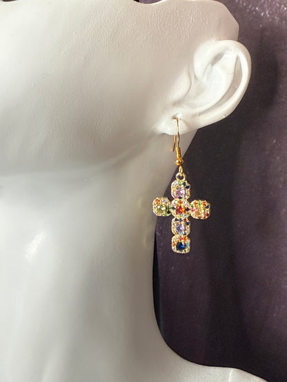 Gemstone Cross Earrings