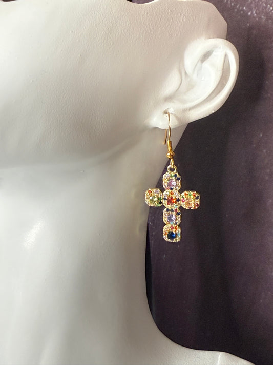 Gemstone Cross Earrings