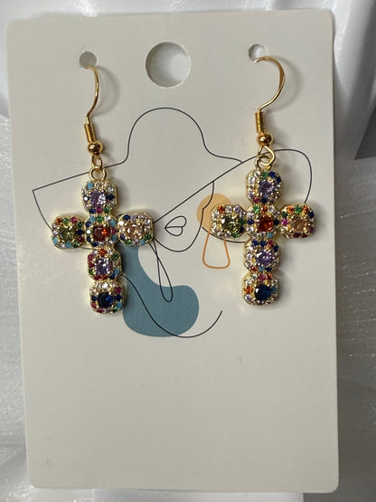 Gemstone Cross Earrings